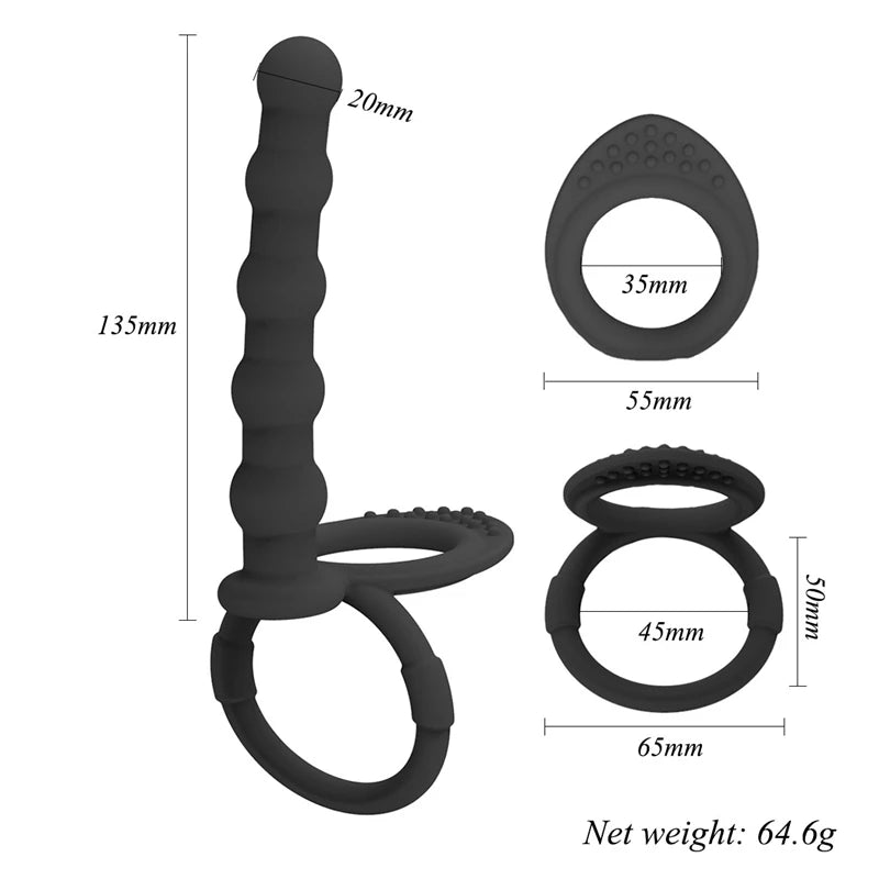 Double Penetration Anal Sex Toys For Men & Women - Dildo Penis Butt Plug, Anal Beads & Cock Ring for Delay Ejaculation