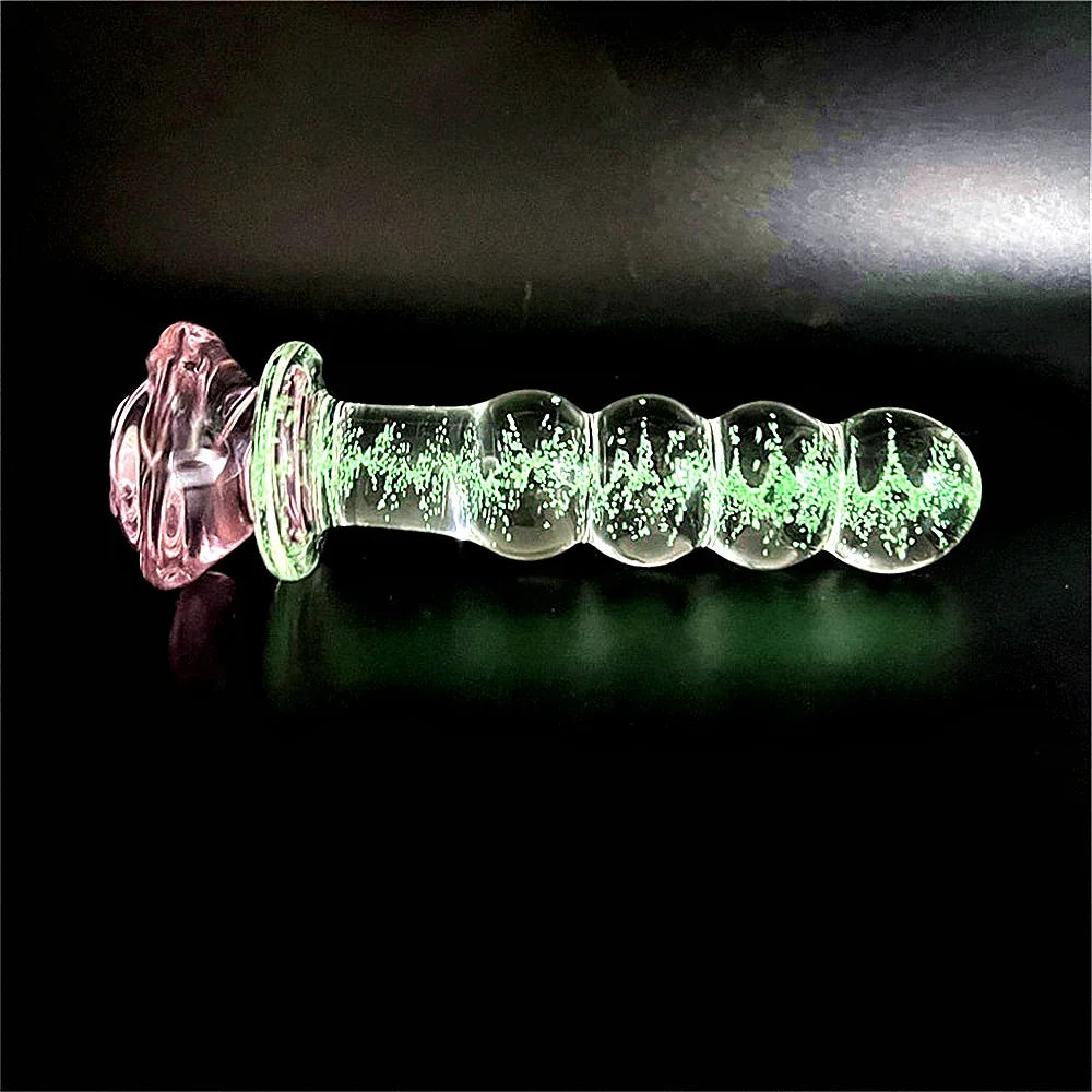 Luminous Glass Dildo Rose Anal Plug Glow in The Dark Butt Plug Anal Beads Penetration Anal Couples Play Adult Sex Toy
