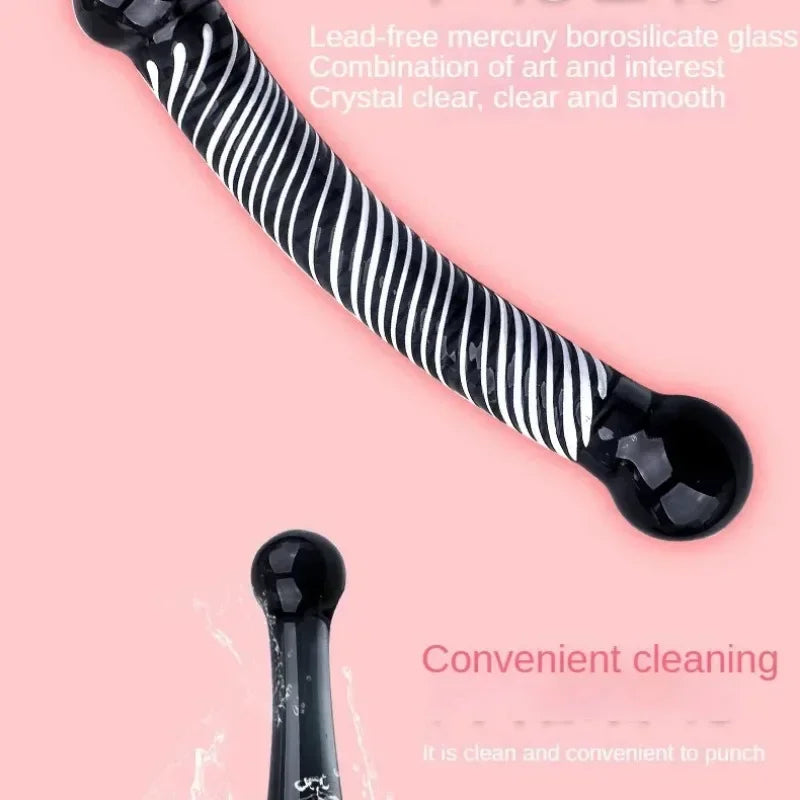 Black Crystal Glass Toys Dildo Anal Plug Gay Sex Toys Double Anal Beads For Men/Women Vaginal Anal Dilation Butt Plug