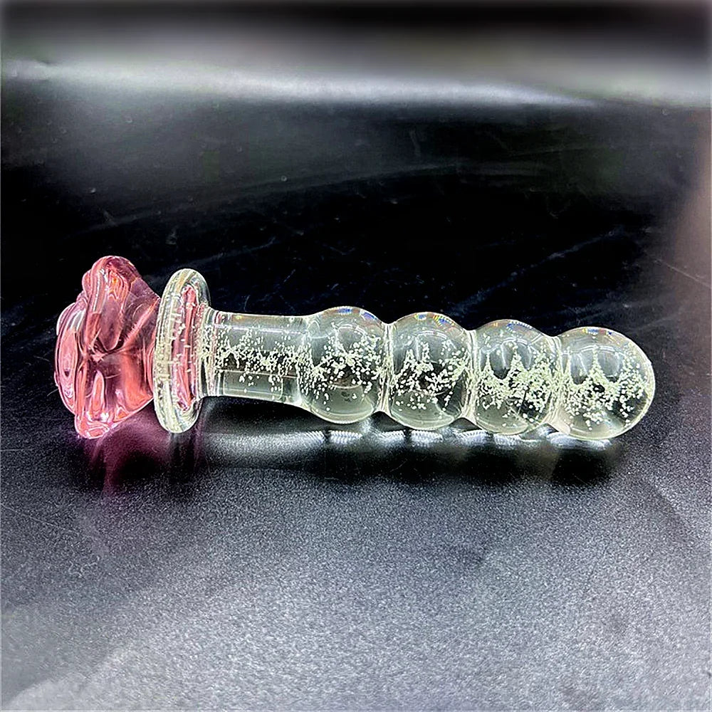 Luminous Glass Dildo Rose Anal Plug Glow in The Dark Butt Plug Anal Beads Penetration Anal Couples Play Adult Sex Toy