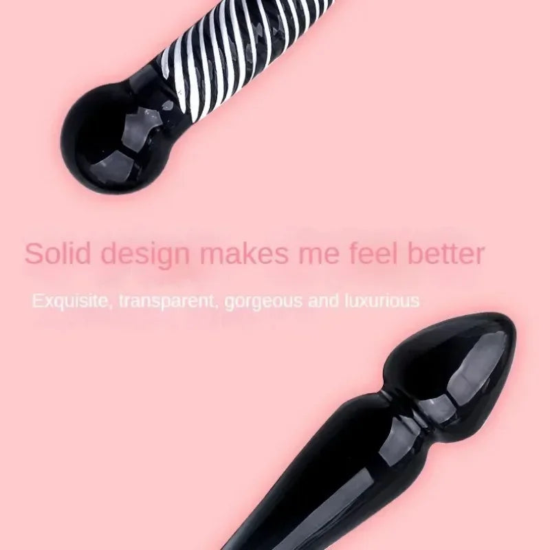 Black Crystal Glass Toys Dildo Anal Plug Gay Sex Toys Double Anal Beads For Men/Women Vaginal Anal Dilation Butt Plug