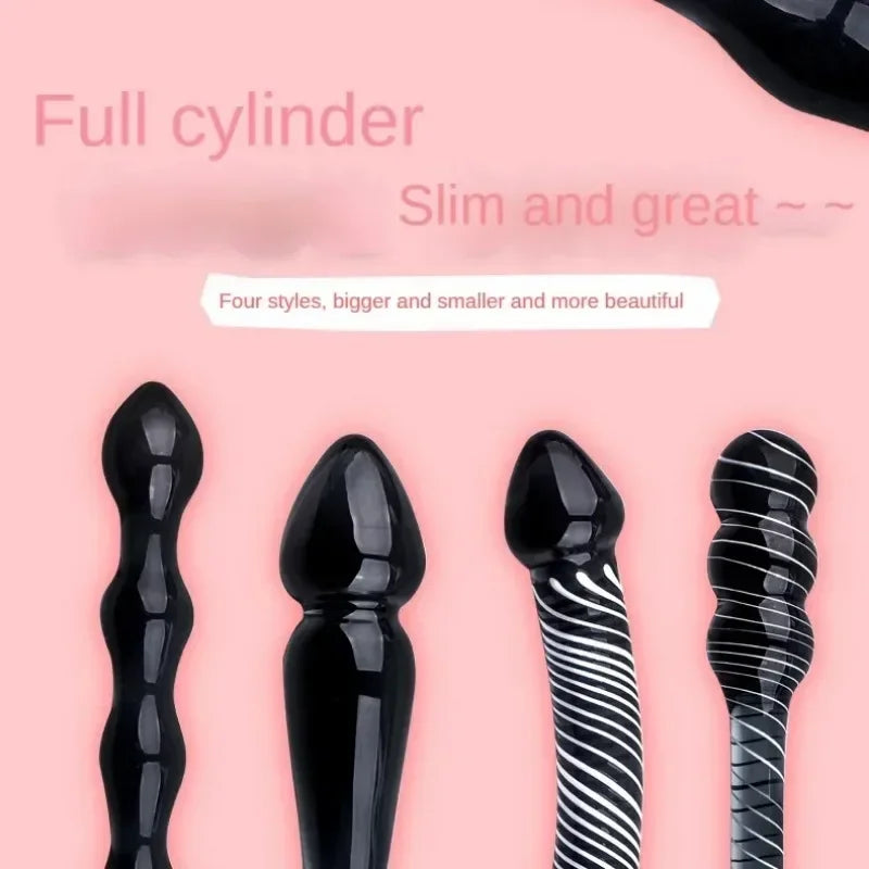 Black Crystal Glass Toys Dildo Anal Plug Gay Sex Toys Double Anal Beads For Men/Women Vaginal Anal Dilation Butt Plug