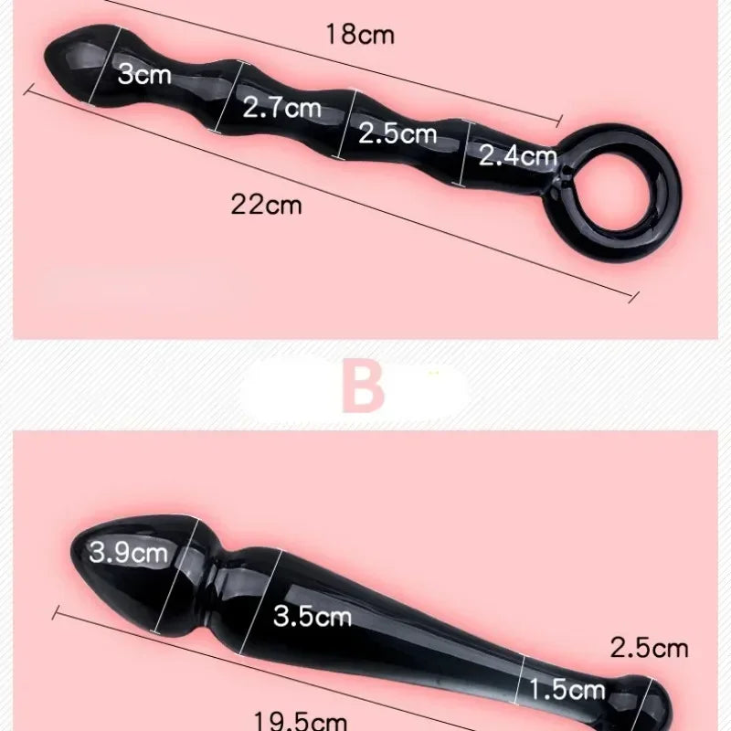 Black Crystal Glass Toys Dildo Anal Plug Gay Sex Toys Double Anal Beads For Men/Women Vaginal Anal Dilation Butt Plug